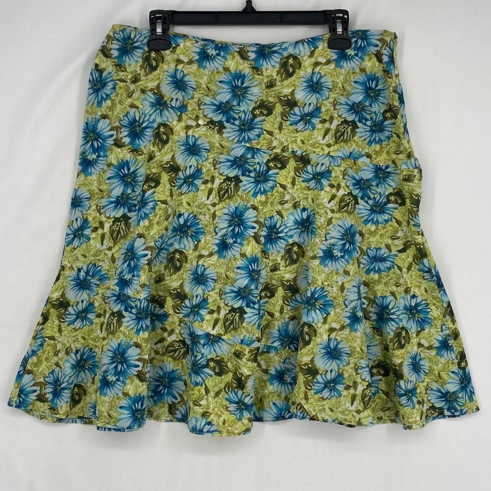 Stetson Blue and Green Floral A-Line Skirt